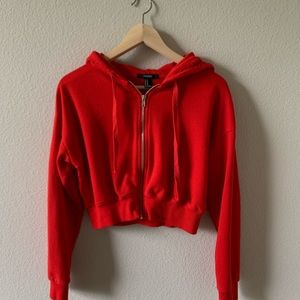🌼Forever 21 Bright Red Cropped Zip Hoodie
